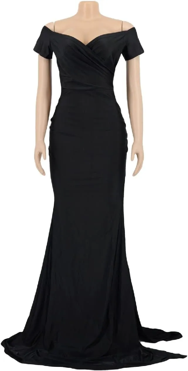 A ADILACA Women's Off Shoulder High Split Long Formal Party Maxi Dress, Off Shoulder High Split Dress
