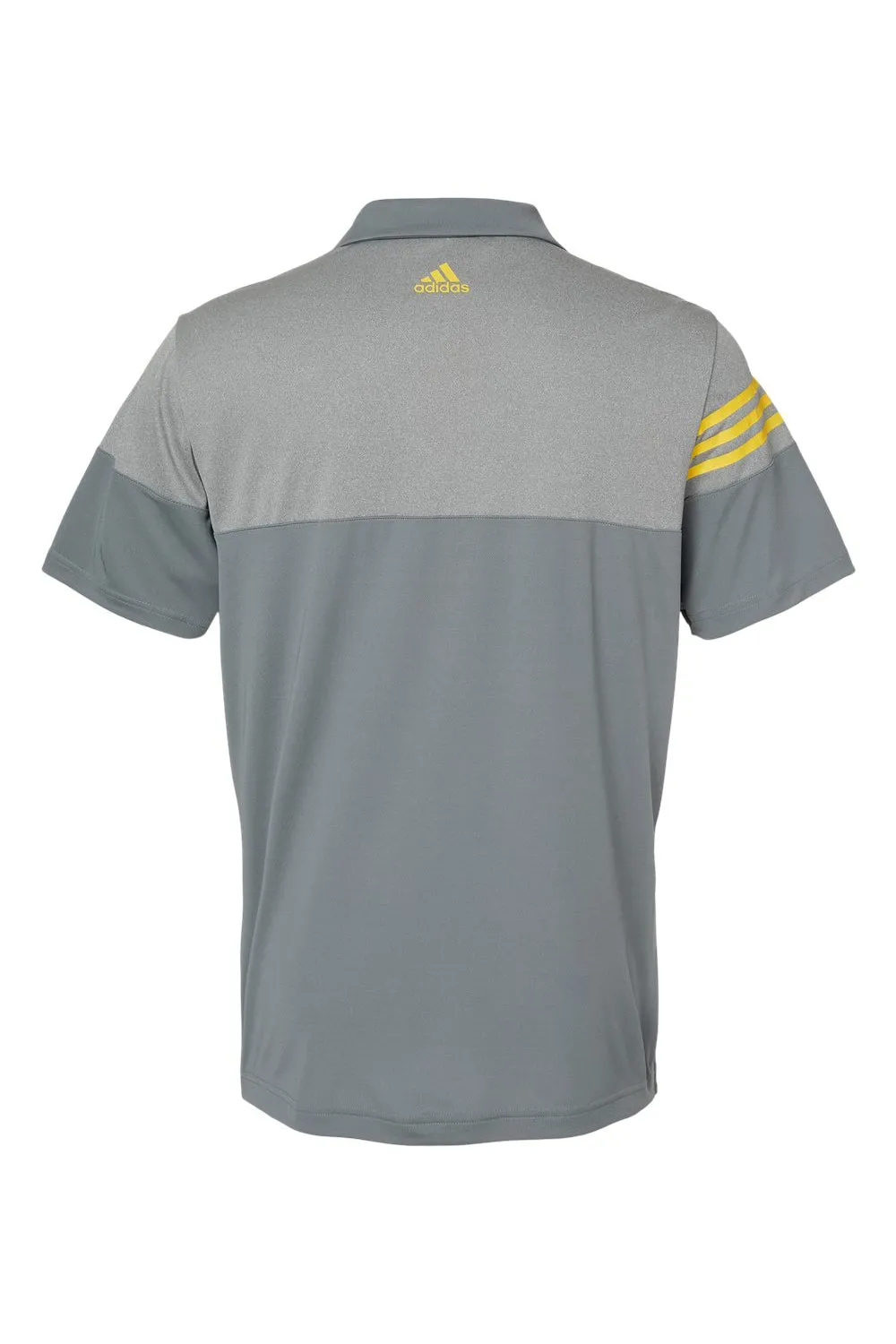 Adidas Mens 3 Stripes Colorblock Moisture Wicking Short Sleeve Polo Shirt - Vista Grey/Yellow - Closeout