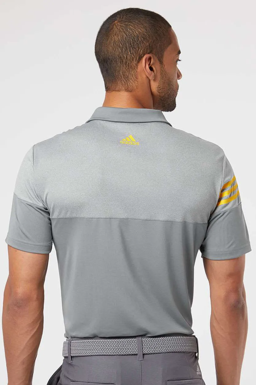 Adidas Mens 3 Stripes Colorblock Moisture Wicking Short Sleeve Polo Shirt - Vista Grey/Yellow - Closeout
