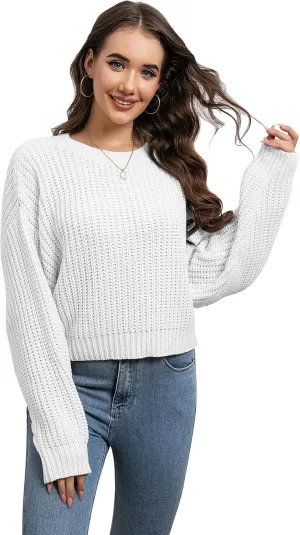 Autumn/Winter Women's Pullover Loose Lantern Sleeve Knitted Round Neck Knitted Sweater
