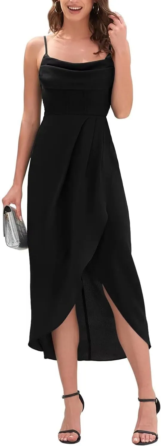 Brosloth Womens Wedding Guest Dresses High Low Wrap Smocked Midi Formal Dresses
