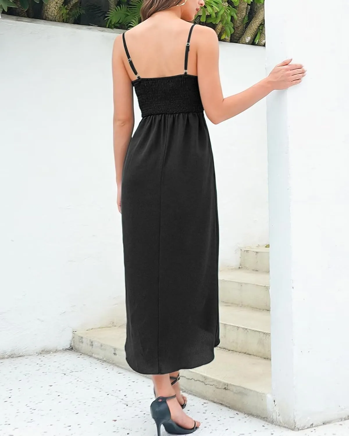 Brosloth Womens Wedding Guest Dresses High Low Wrap Smocked Midi Formal Dresses
