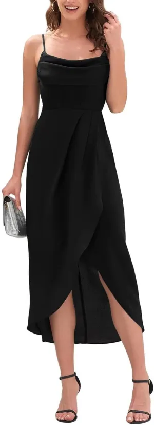 Brosloth Womens Wedding Guest Dresses High Low Wrap Smocked Midi Formal Dresses