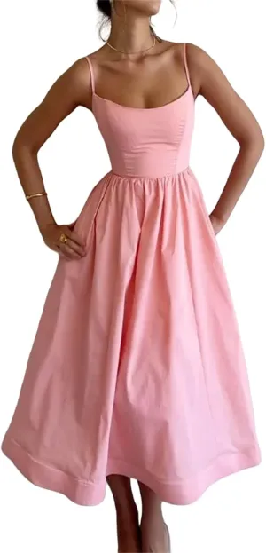 Corset Dress for Women Sexy Square Neck Spaghetti Strap Midi Dresses Summer Casual Elegant Cottagecore Dress Sundress