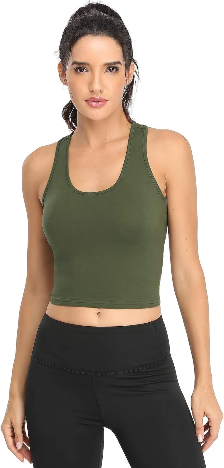 Cotton Workout Crop Tank Top for Women Racerback Yoga Tank Tops Athletic Sports Shirts Exercise Undershirts 4 Pack