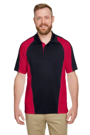 Harriton Mens Advantage Performance Moisture Wicking Colorblock Short Sleeve Polo Shirt - Black/Red