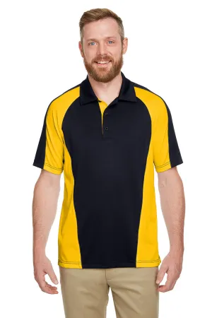 Harriton Mens Advantage Performance Moisture Wicking Colorblock Short Sleeve Polo Shirt - Black/Sunray Yellow