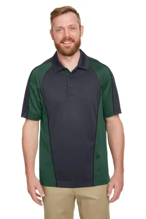 Harriton Mens Advantage Performance Moisture Wicking Colorblock Short Sleeve Polo Shirt - Dark Charcoal Grey/Dark Green