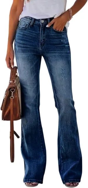 High Waisted Bootcut Jeans for Women Skinny Distressed Ripped Flare Jeans Curvy Denim Bell Bottom Pants with Pockets