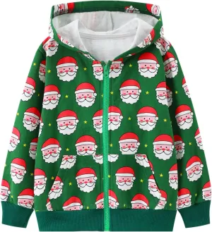 HILEELANG Girl Zip-Up Hoodie Sweatshirt Christmas Cotton Fall Spring Lightweight Jacket Outerwear
