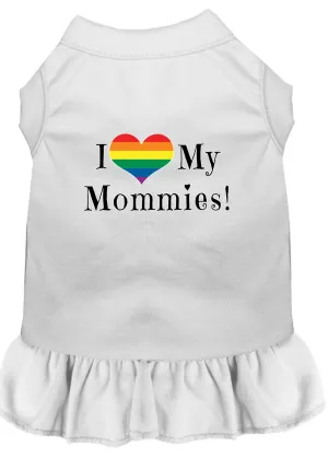 I Heart My Mommies Screen Print Dog Dress White Xs