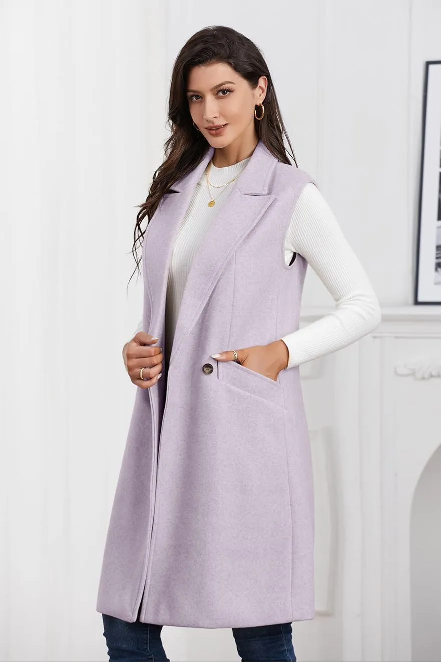IDEALSANXUN Womens Long Vest Fall Winter Wool Sleeveless Blazer Jackets Waistcoat Coats