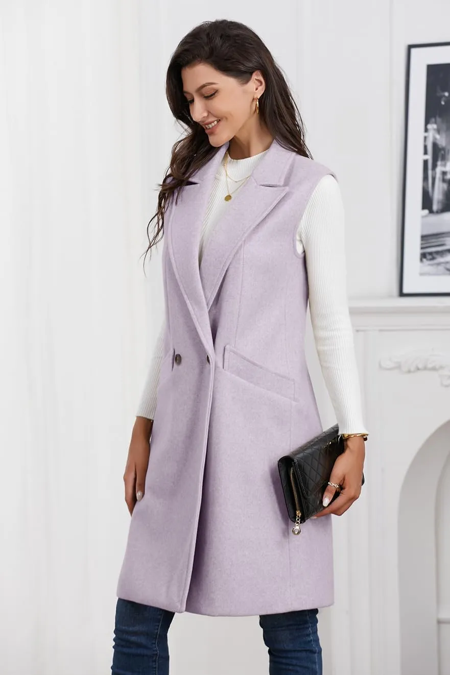 IDEALSANXUN Womens Long Vest Fall Winter Wool Sleeveless Blazer Jackets Waistcoat Coats