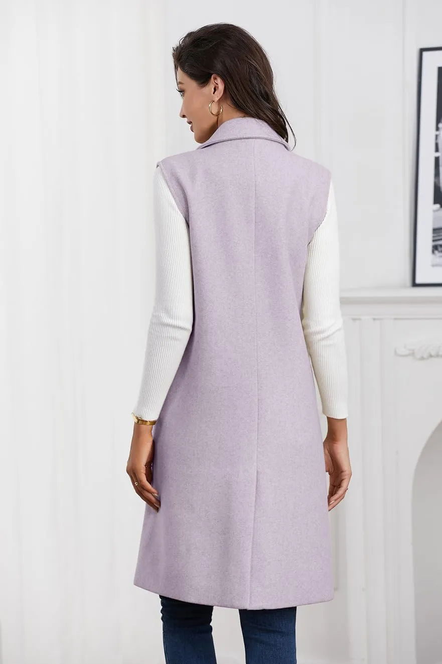 IDEALSANXUN Womens Long Vest Fall Winter Wool Sleeveless Blazer Jackets Waistcoat Coats
