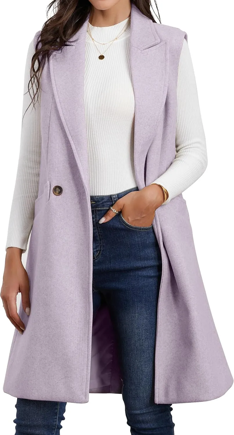 IDEALSANXUN Womens Long Vest Fall Winter Wool Sleeveless Blazer Jackets Waistcoat Coats