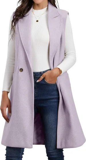 IDEALSANXUN Womens Long Vest Fall Winter Wool Sleeveless Blazer Jackets Waistcoat Coats
