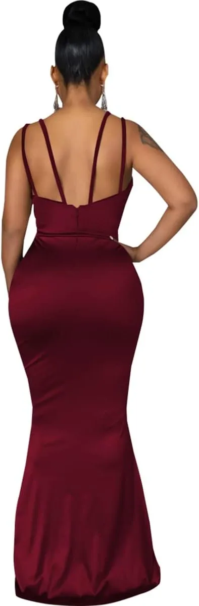 JTNFairy Women's Sexy Ruffle Sleeveless One Shoulder Bodycon Dresses Classy Pencil Curvy Party Evening Long Formal Dress