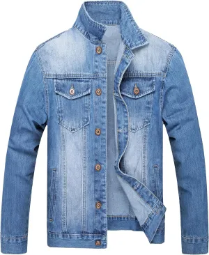 LZLER Men's Denim Jackets Distressed Destroyed Classic Vintage Slim Fit Ripped 2024 Fashion Trendy Trucker Jean Jackets