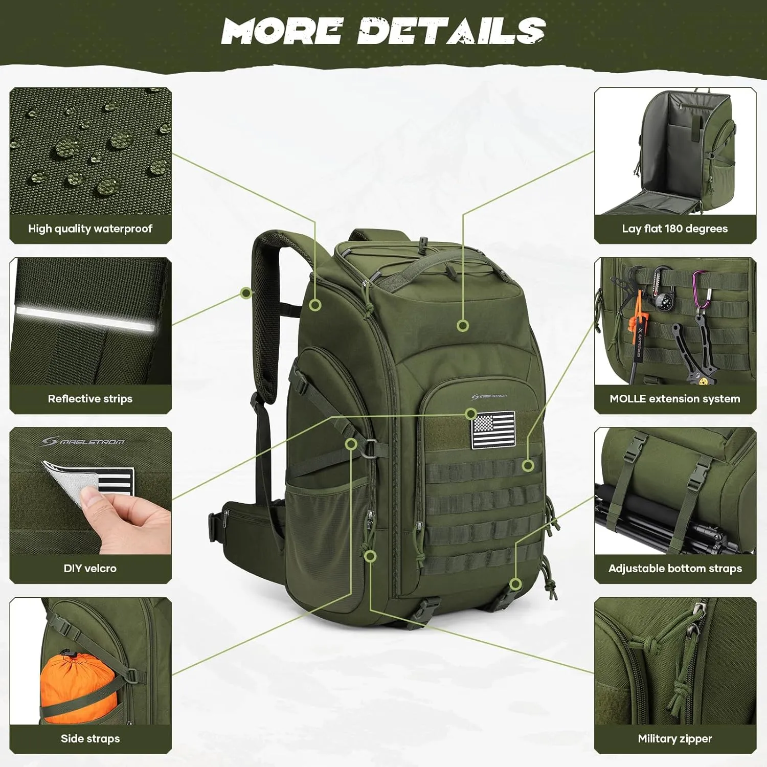 Maelstrom Tactical Backpack for Men, 40L Military Backpack,Water Resistant Assault Pack for Women, 3-Day Bug Out Bag for Hiking, Camping, Gym with Molle System-Army Green