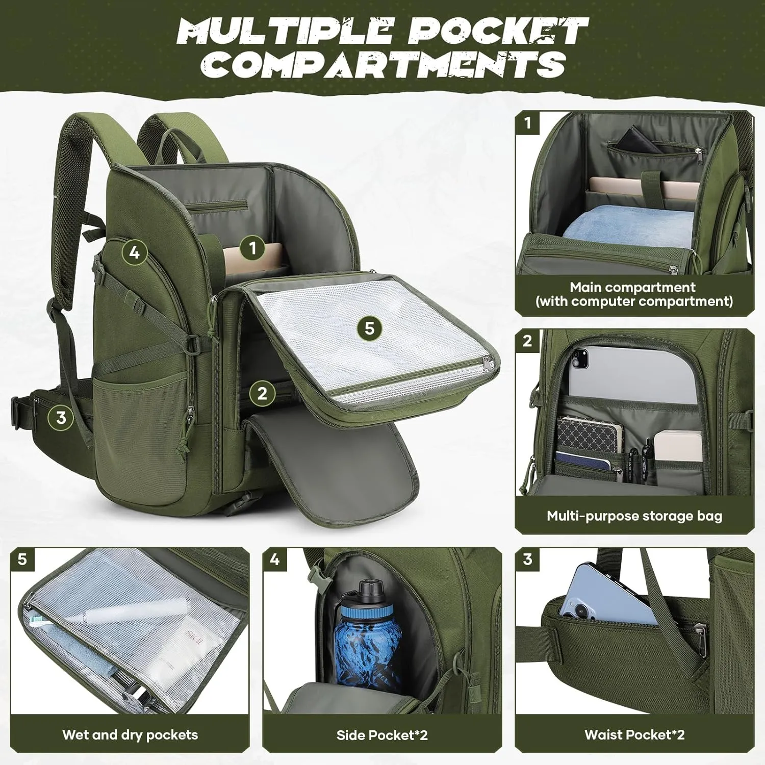 Maelstrom Tactical Backpack for Men, 40L Military Backpack,Water Resistant Assault Pack for Women, 3-Day Bug Out Bag for Hiking, Camping, Gym with Molle System-Army Green