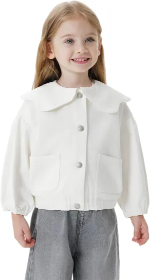 marc & janie Girls Lace Large Lapel Denim Jacket Bubble Sleeve Cotton Outerwear Kids Button Down Tops 250197