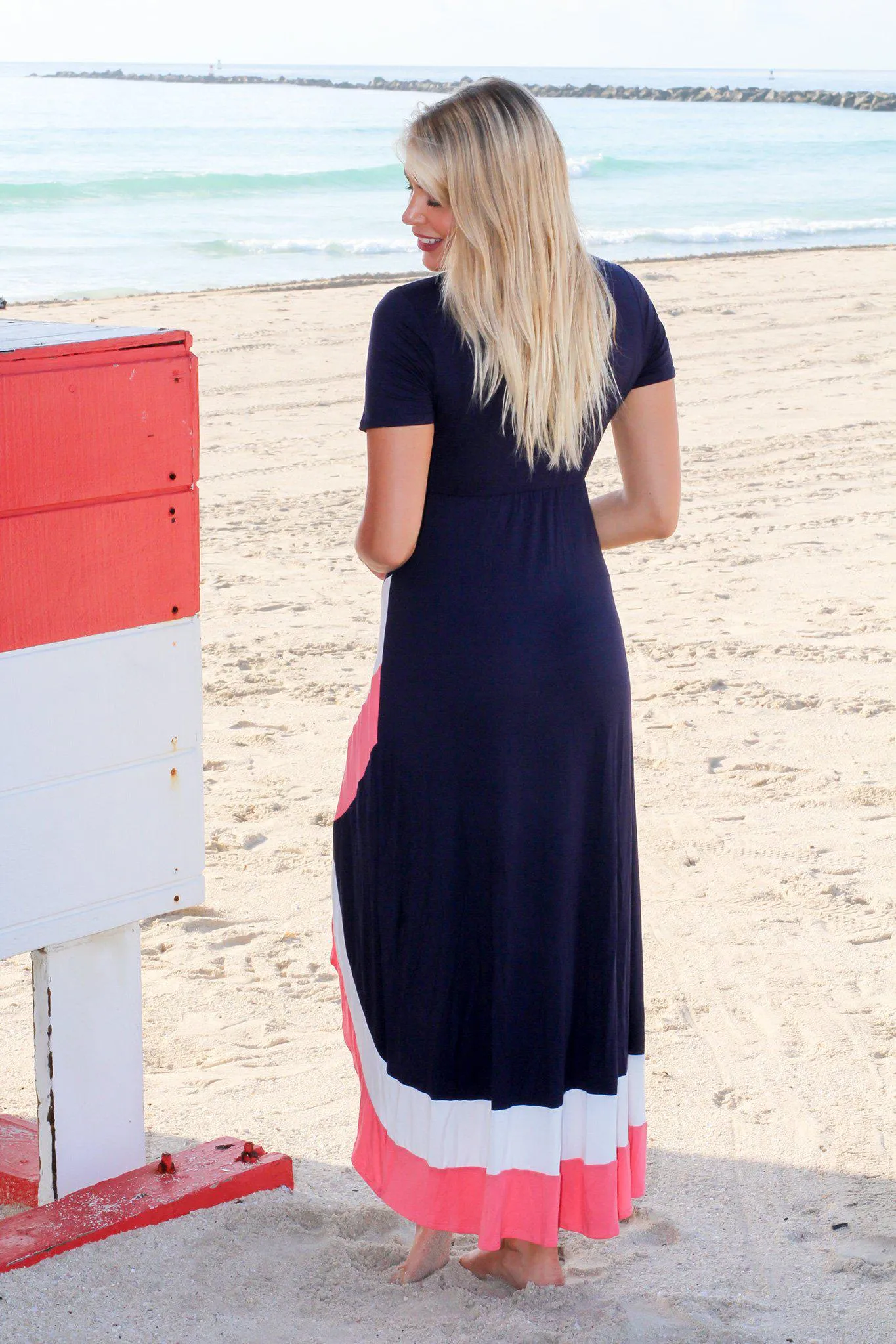 Navy Color Block High Low Dress