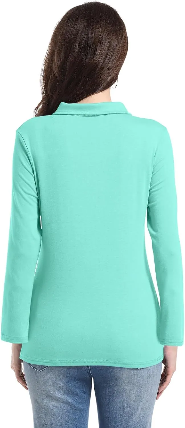 PGANDS Women's Long Sleeve Collared Polo Shirts V Neck Button Down Casual Tops