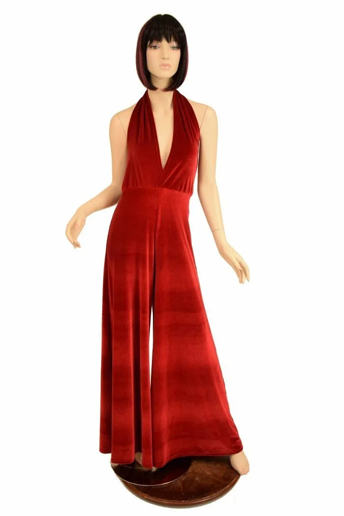 Red Velvet Wide Leg Jumpsuit