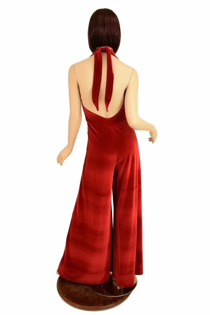 Red Velvet Wide Leg Jumpsuit