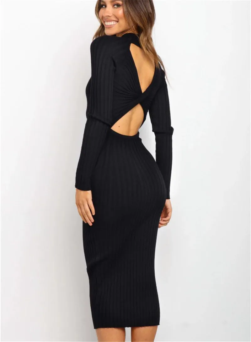 Ribbed Cashmere Pencil Sweater Dress with Cut-Out