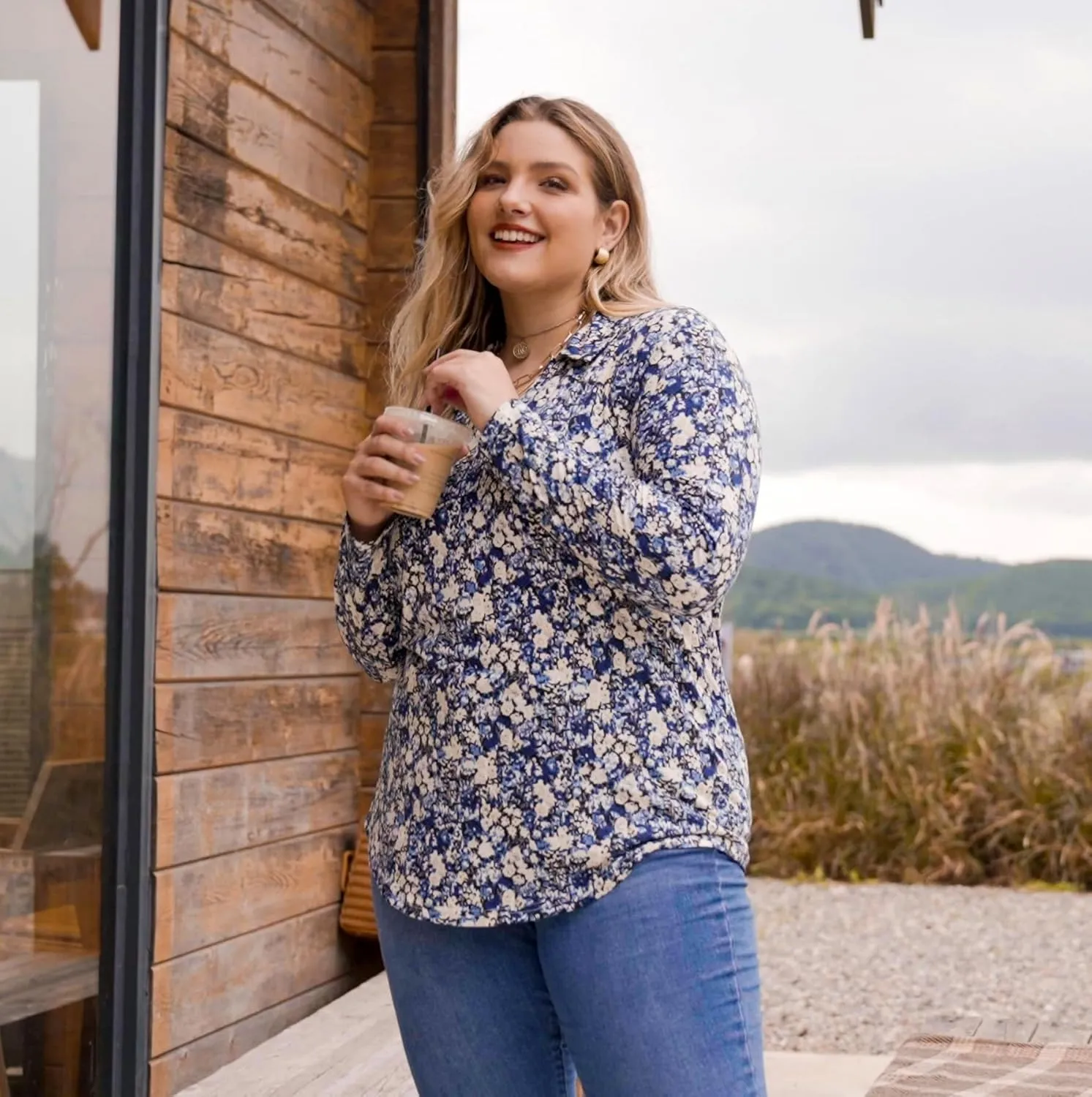 RITERA Plus Size Polo Shirts for Women Fall Long Sleeve V Neck Tops Casual Collared Blouses XL-5XL