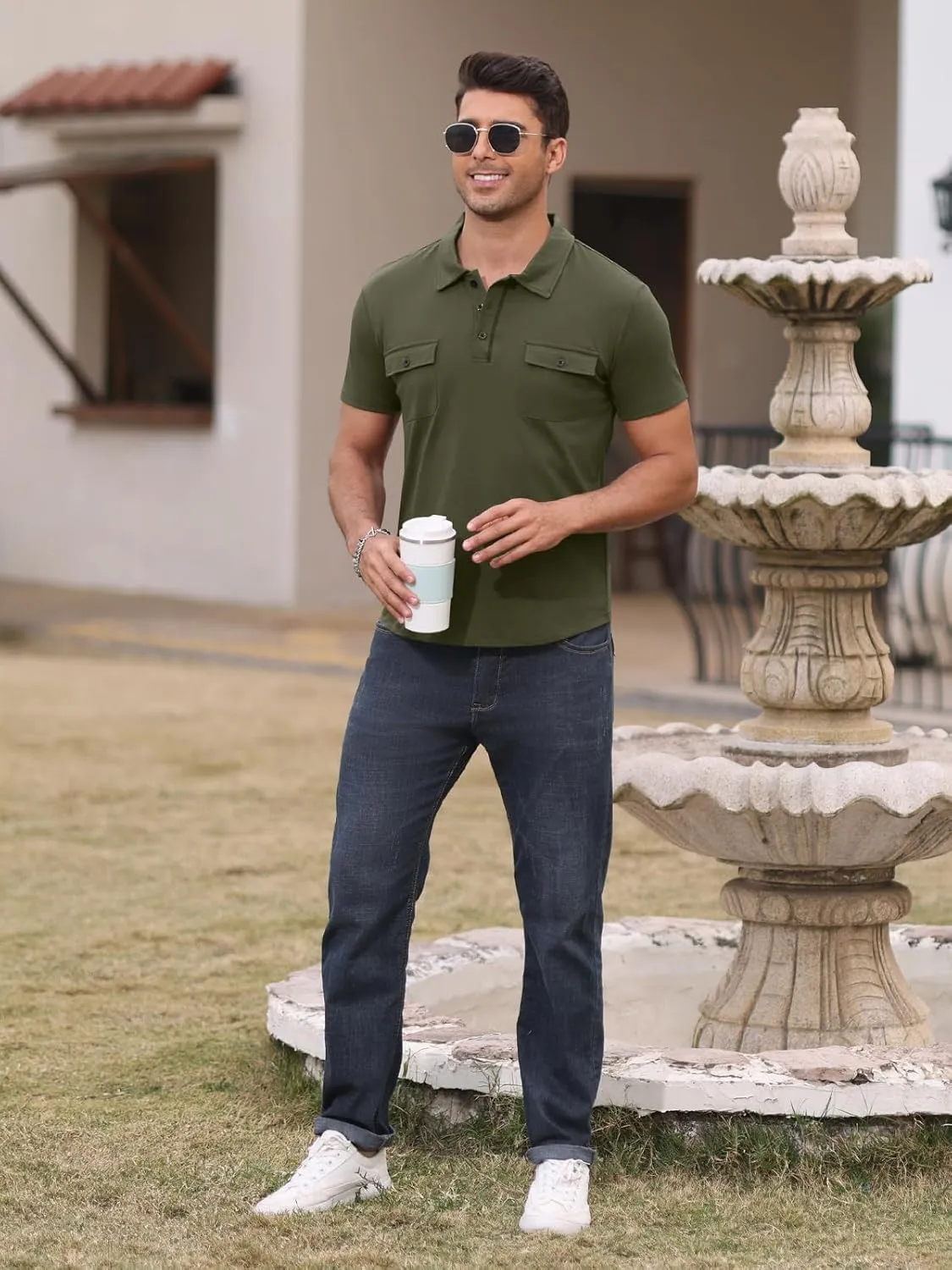 Short Sleeve Polo Shirts for Men Casual Moisture Wicking Golf T Shirt Slim Fit Basic Tee Tops with Pocket