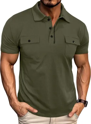 Short Sleeve Polo Shirts for Men Casual Moisture Wicking Golf T Shirt Slim Fit Basic Tee Tops with Pocket