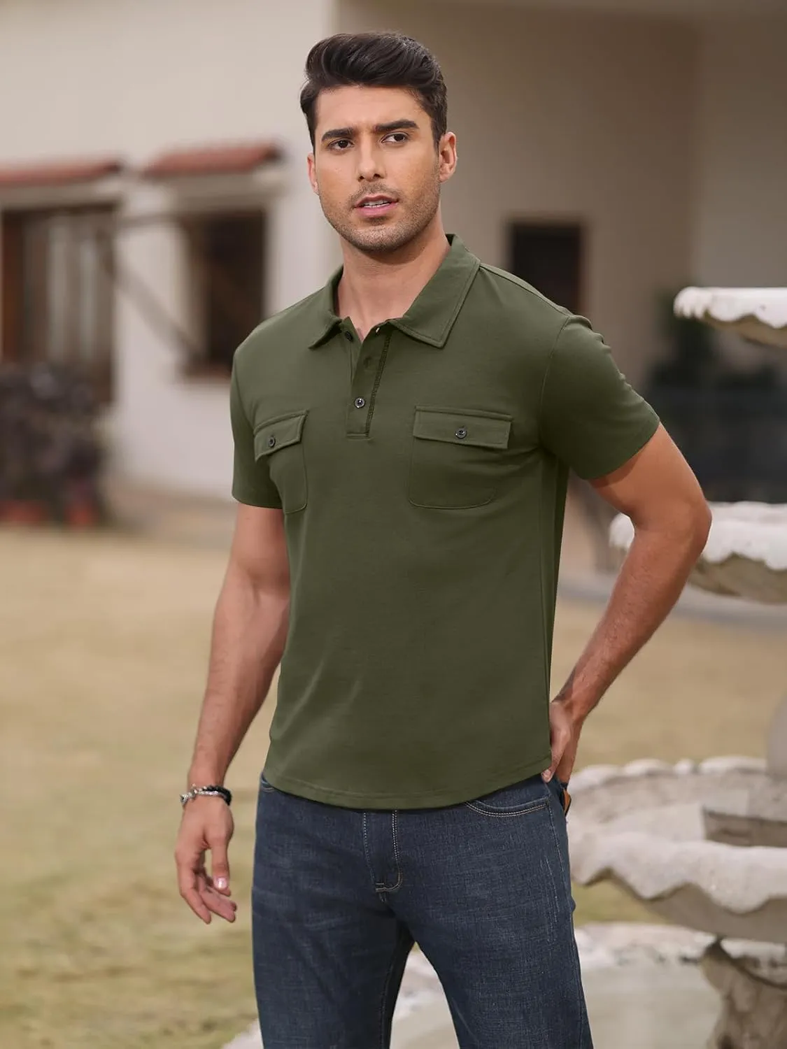 Short Sleeve Polo Shirts for Men Casual Moisture Wicking Golf T Shirt Slim Fit Basic Tee Tops with Pocket