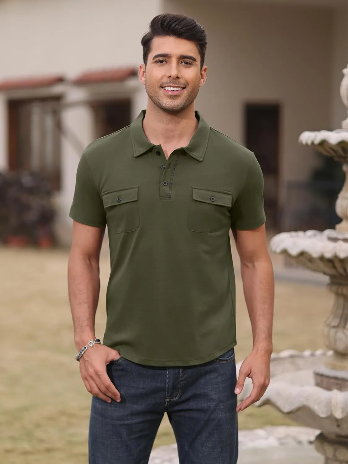 Short Sleeve Polo Shirts for Men Casual Moisture Wicking Golf T Shirt Slim Fit Basic Tee Tops with Pocket