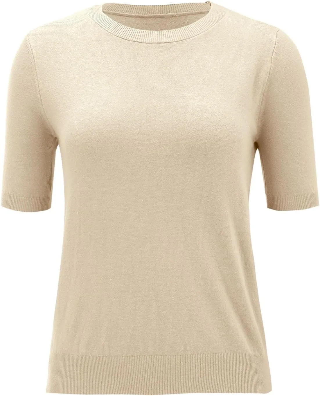 Short Sleeve Sweater Tops for Women Cute Lightweight Crew Neck T Shirts Plain Relaxed Fit Business Casual Tops