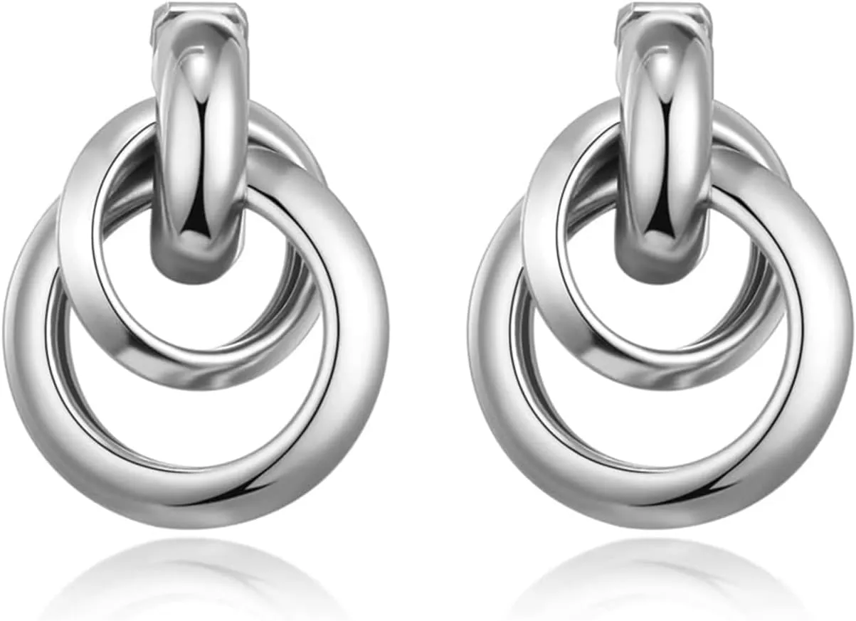 Silver Knot Clip On Earrings Statement Oval Clip On Earrings for Women No Pierced