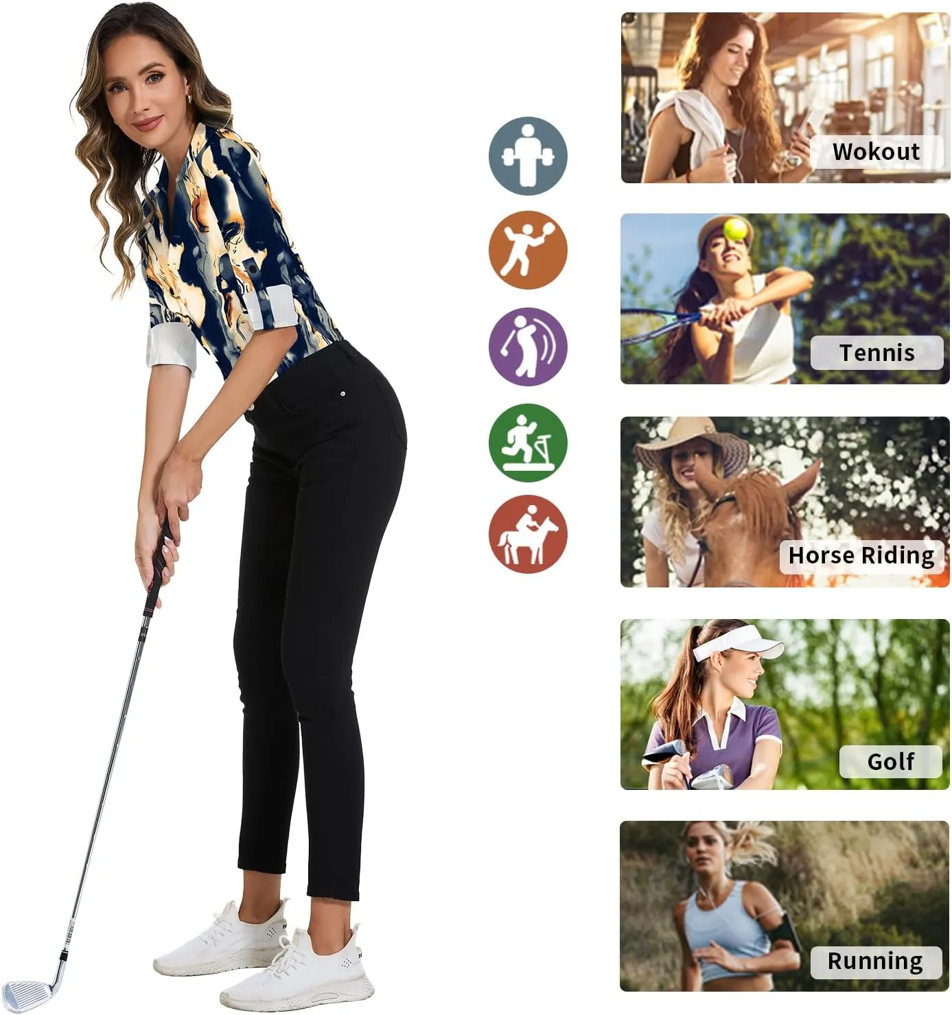 Soneven Womens 3/4 Roll Sleeve Golf Polo Shirts V Neck Long Sleeve Button Up Shirts Business Casual Tops Work Blouses