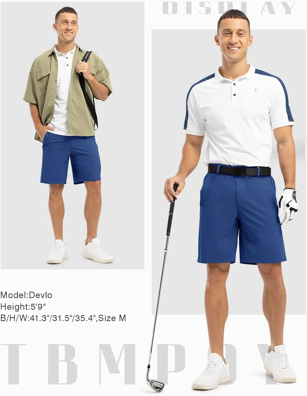 TBMPOY Men's 9" Golf Shorts Quick Dry Casual Shorts Dress Shorts Flat Front Stretch Lightweight for Work Business Travel