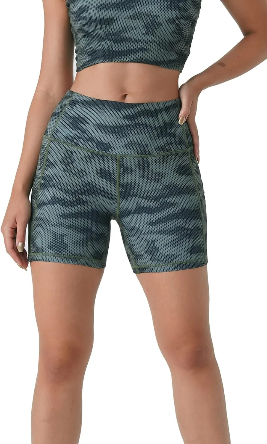 Tough Mode Women High Rise 5" Super Soft Athletic Shorts Pockets Bike Fitness Workout Running Yoga Tummy Control