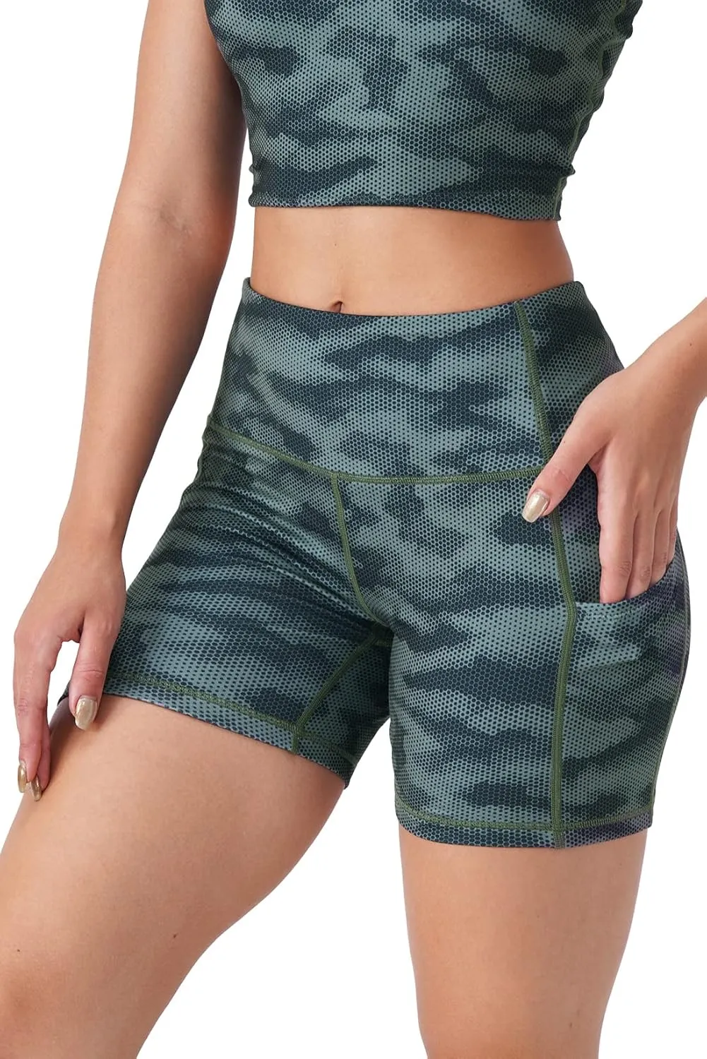 Tough Mode Women High Rise 5" Super Soft Athletic Shorts Pockets Bike Fitness Workout Running Yoga Tummy Control