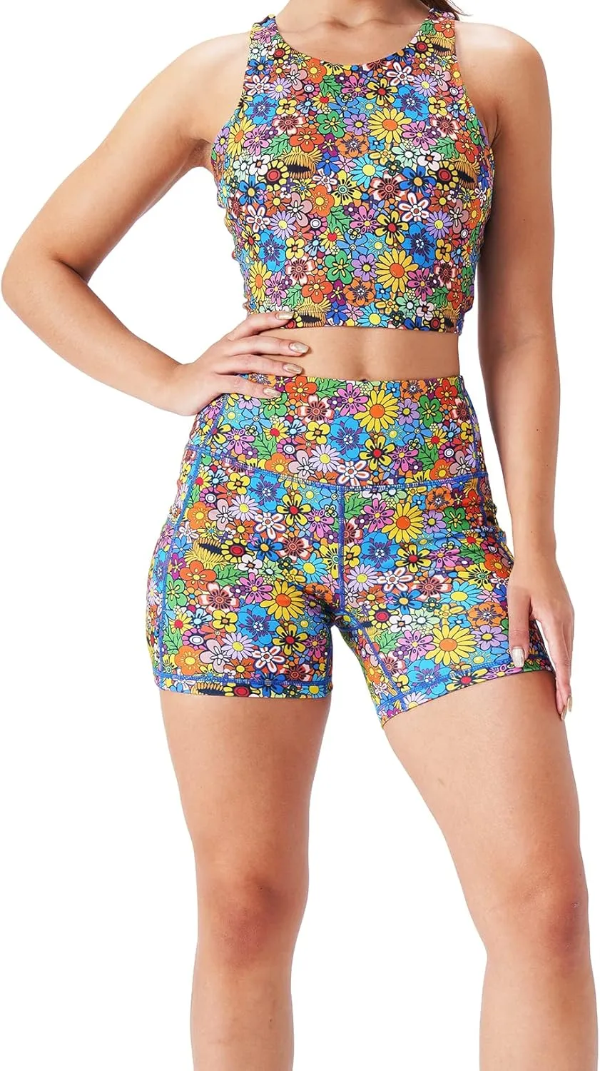 Tough Mode Women High Rise 5" Super Soft Athletic Shorts Pockets Bike Fitness Workout Running Yoga Tummy Control