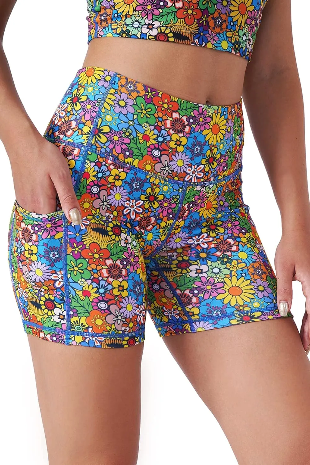 Tough Mode Women High Rise 5" Super Soft Athletic Shorts Pockets Bike Fitness Workout Running Yoga Tummy Control