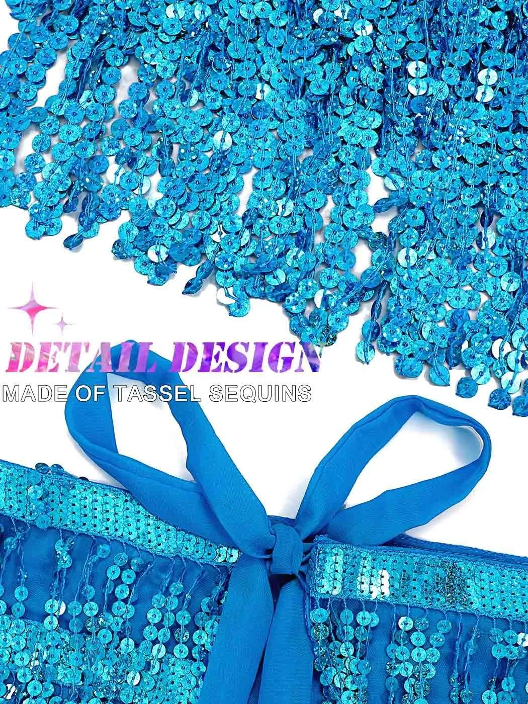 TWINKLEDE Sparkly Sequin Tassel Skirt Rave Fringe Skirts Belly Dance Hip Scarf Belts for Women