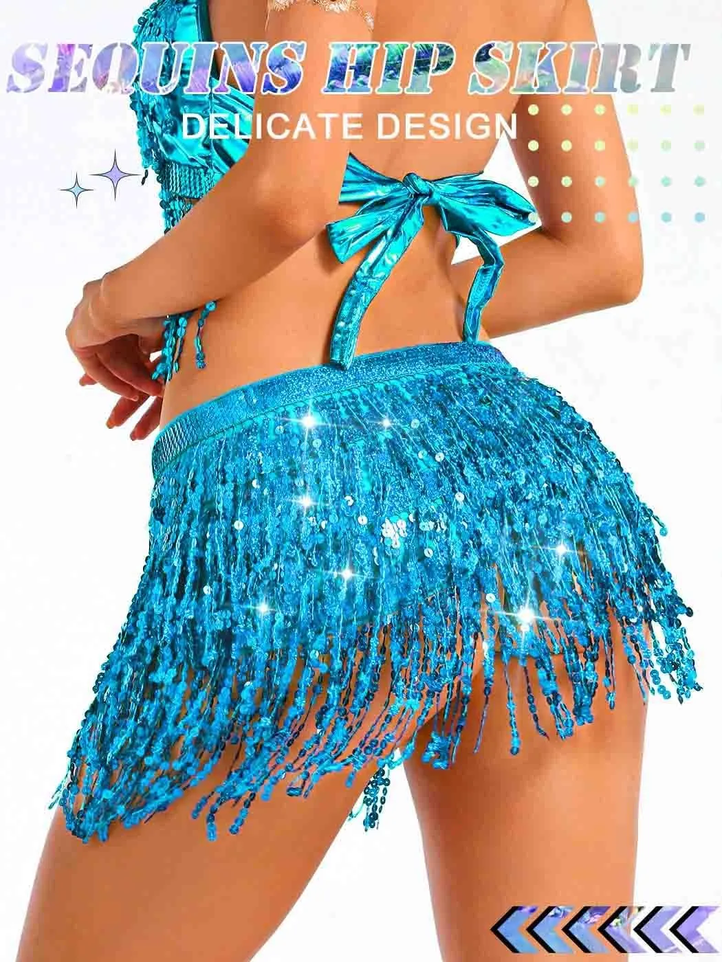TWINKLEDE Sparkly Sequin Tassel Skirt Rave Fringe Skirts Belly Dance Hip Scarf Belts for Women