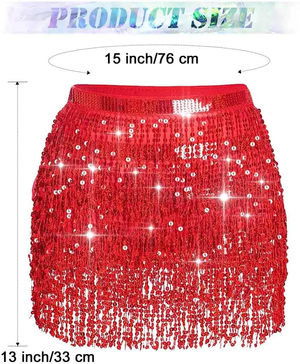 TWINKLEDE Sparkly Sequin Tassel Skirt Rave Fringe Skirts Belly Dance Hip Scarf Belts for Women
