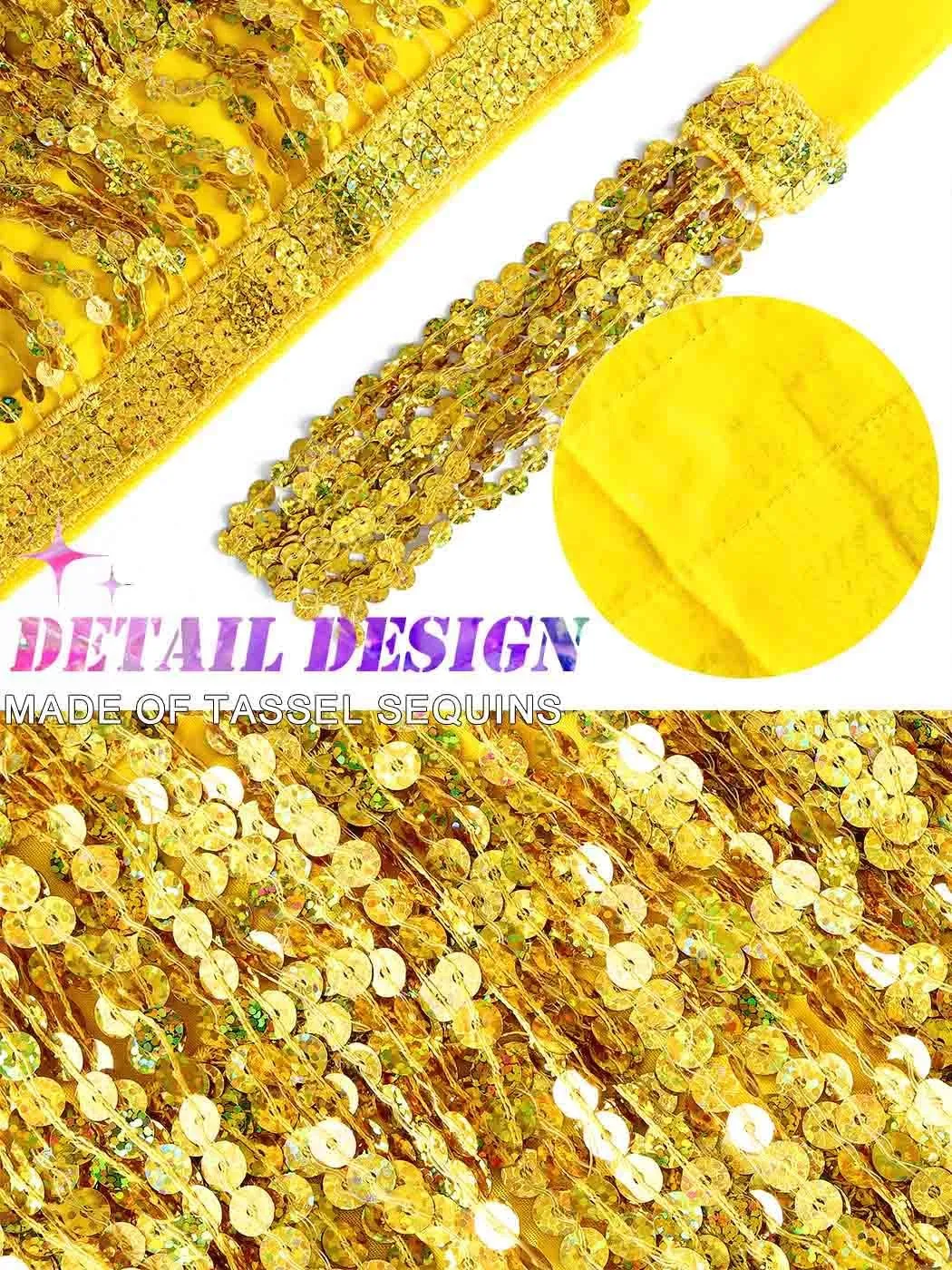 TWINKLEDE Sparkly Sequin Tassel Skirt Rave Fringe Skirts Belly Dance Hip Scarf Belts for Women