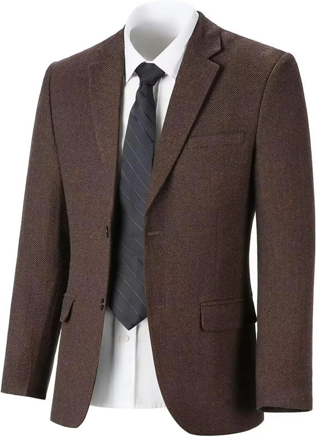 Vintage Mens Tweed Blazer Retro Wool Blend Suit Jackets Herringbone Two Button Sport Coat Prom Business Casual Wedding