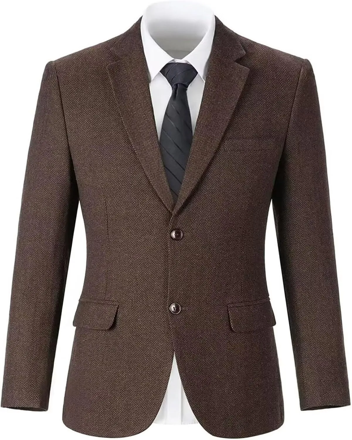 Vintage Mens Tweed Blazer Retro Wool Blend Suit Jackets Herringbone Two Button Sport Coat Prom Business Casual Wedding