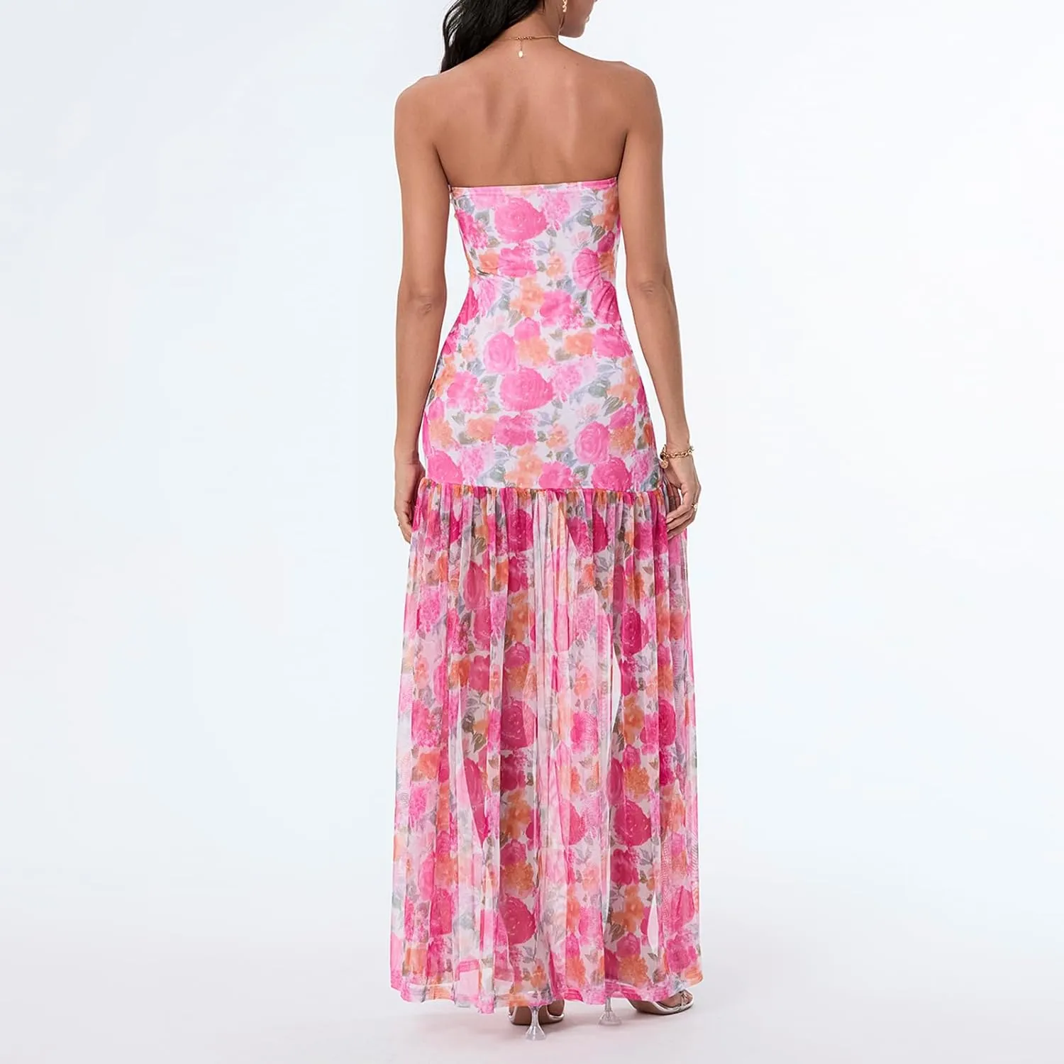 Women Cut Out Strapless Maxi Dress with Slit Backless Sleeveless Tube Long Dress Off Shoulder Porm Cocktail Dresses